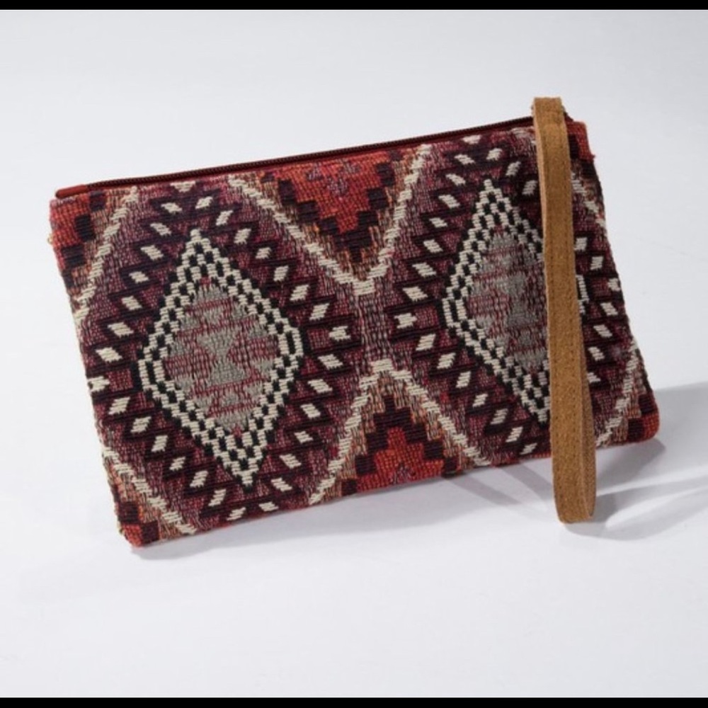 Suede Leather Wristlet with Tribal Ikat Pattern - Picture 5 of 6